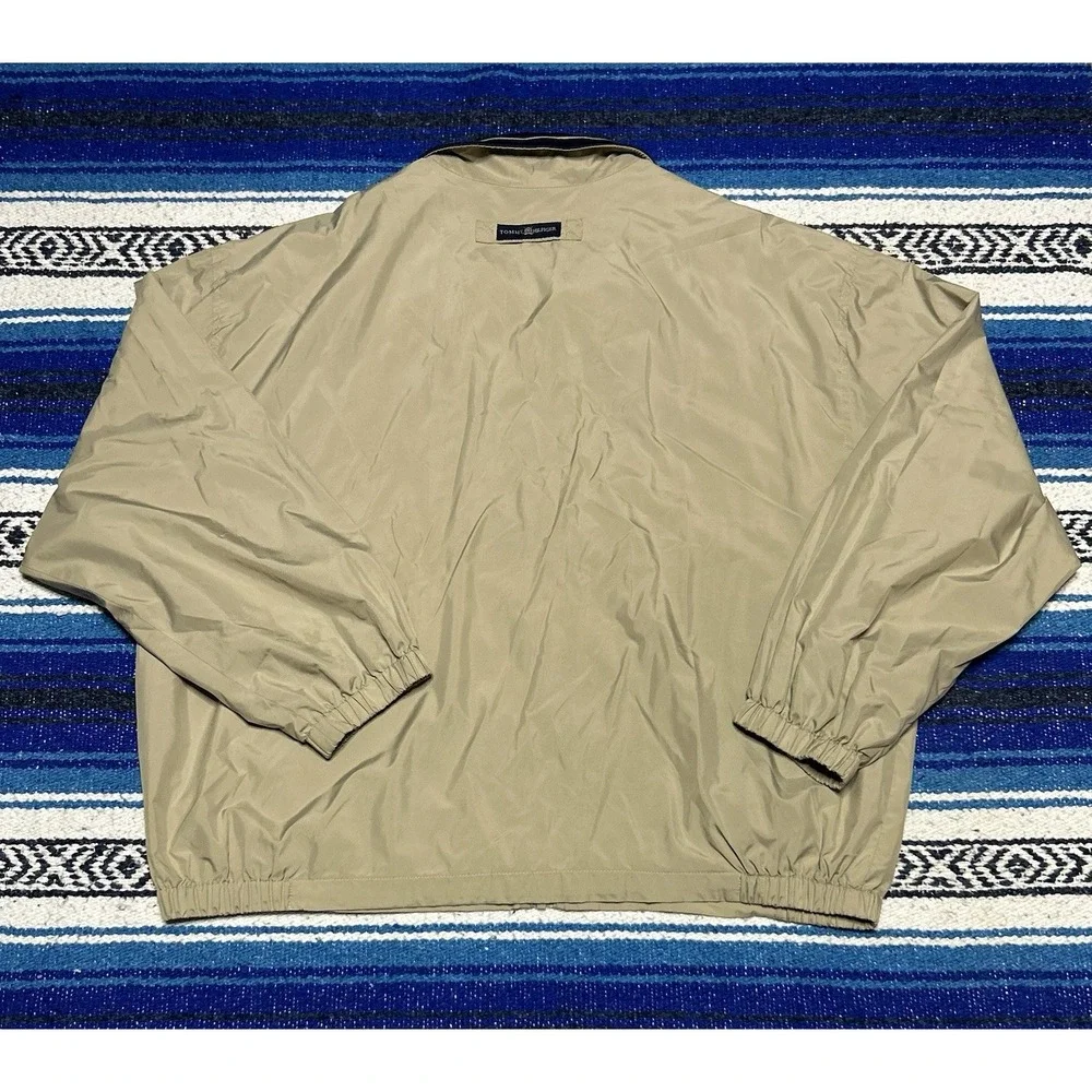 Vintage Tommy Hilfiger Golf Jacket Mens 2XL Beige Windbreaker Full Zip Crest